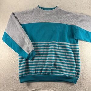 Athletic Works Colorblock Quilted Stripe Crewneck Sweatshirt Teal Grey Size L‎